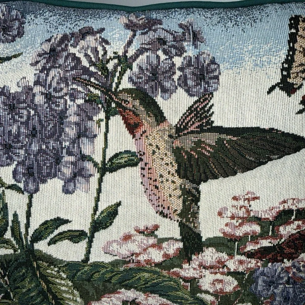 Vtg‎ Hummingbird Butterfly Floral Tapestry Throw Pillow Decorative 13